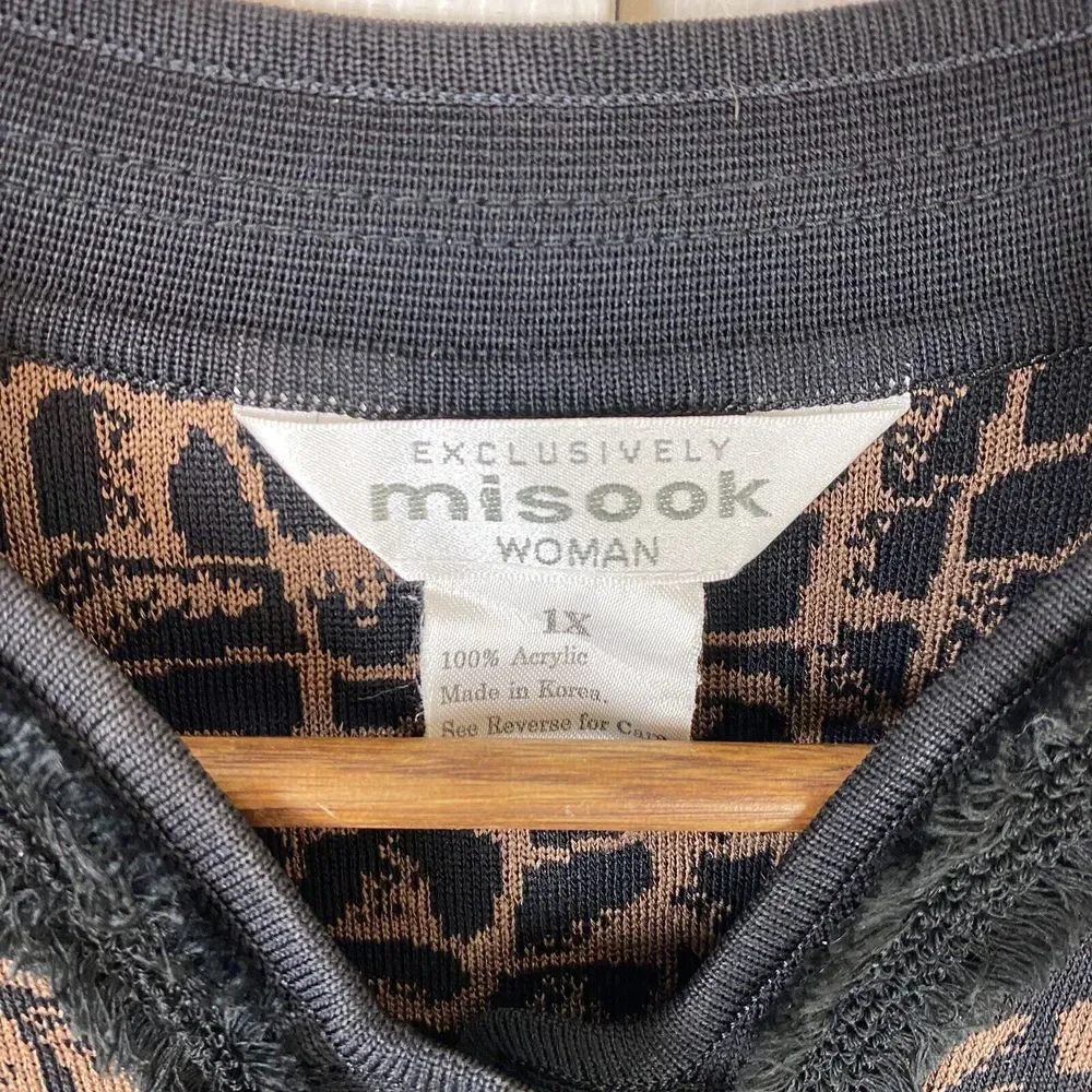 Misook 1X Cardigan Sweater Jacket Duster Long Button Coat Animal Art To Wear